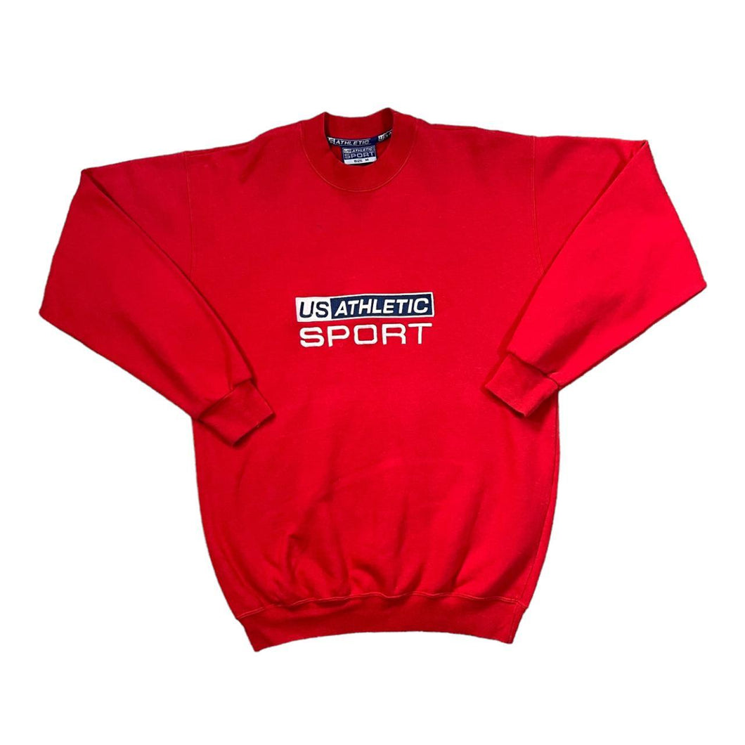 Early 00's US ATHLETIC SPORT Classic Embroidered Logo Spellout Red Crewneck Sweatshirt