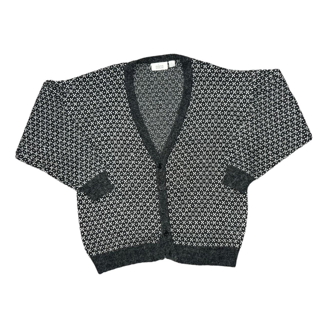 Vintage NICO Made In Korea Houndstooth Patterned Grandad Knit Button Cardigan Sweater