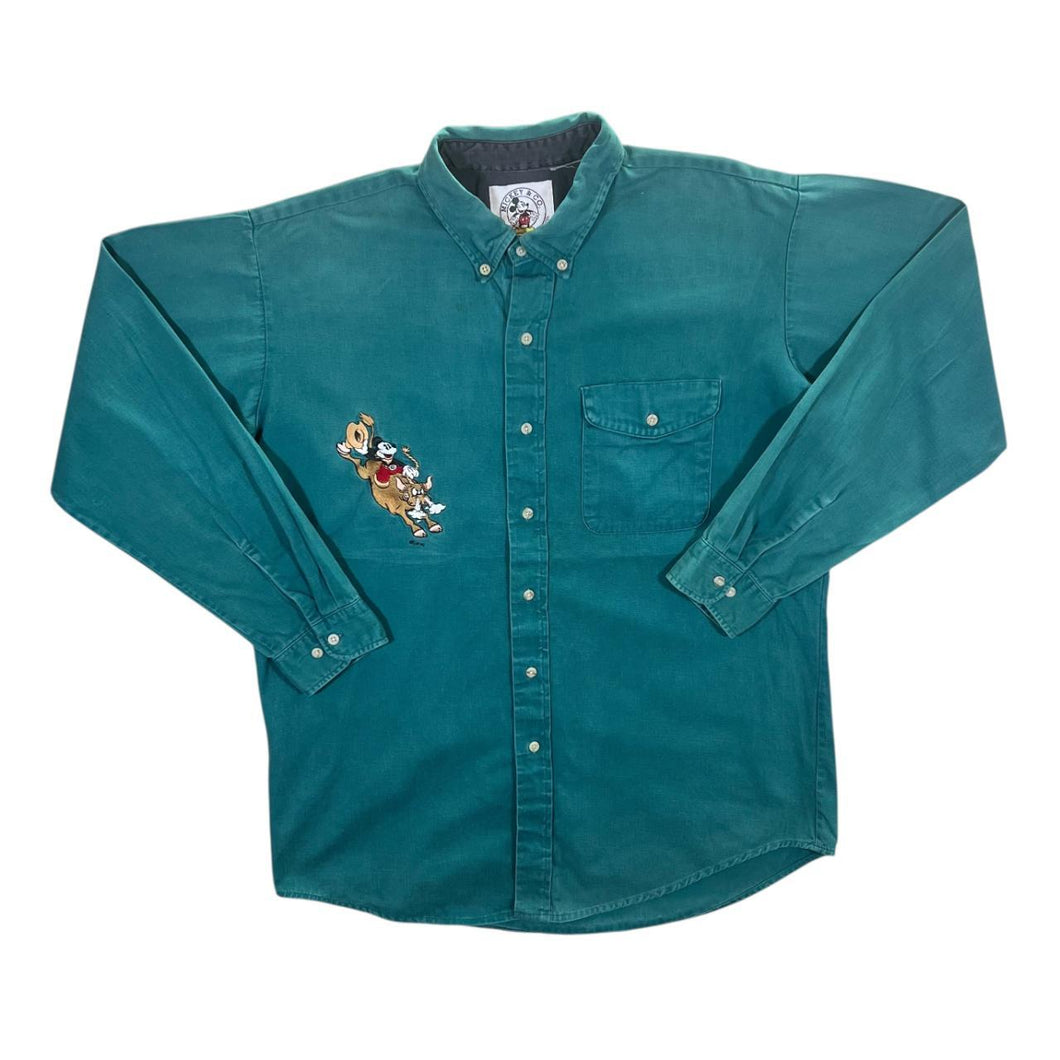 Vintage 90's Disney Mickey & Co Embroidered Long Sleeve Button-Up Cotton Shirt
