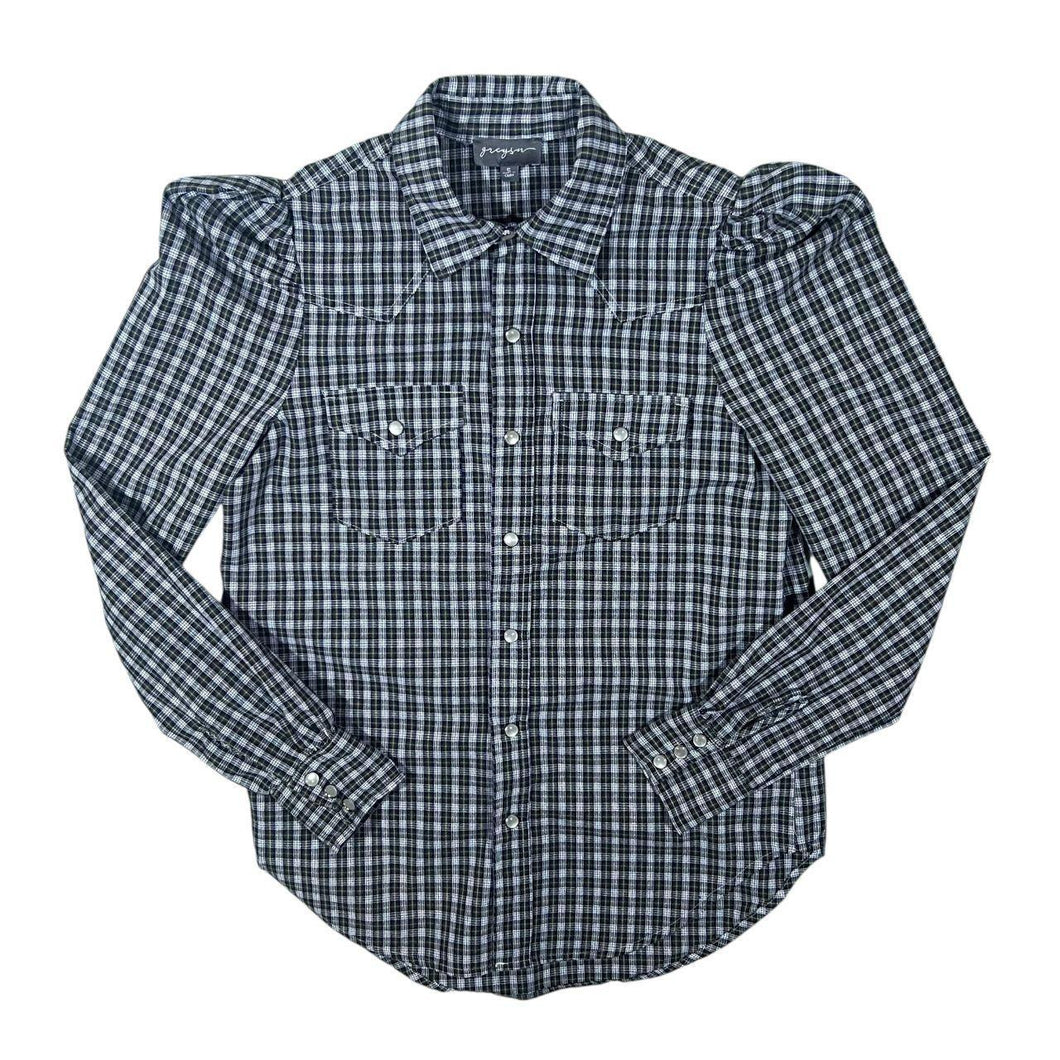 Greyson Cowboy Western Plaid Check Pearl Snap Popper Long Sleeve Shirt