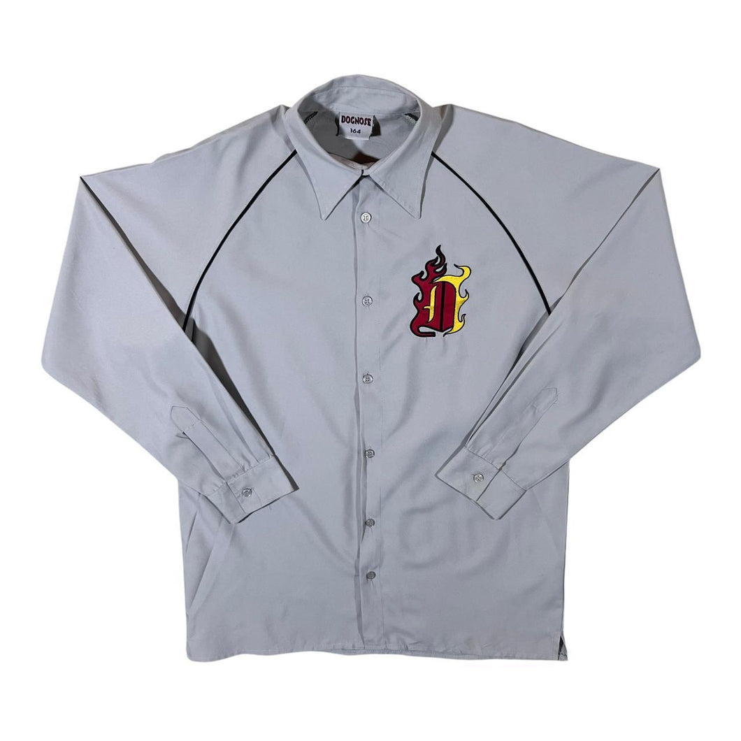 Early 00's Dognose Embroidered Y2K Grey Polyester Long Sleeve Shirt