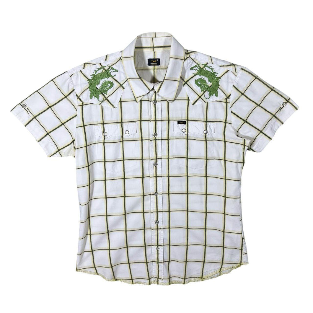 Lee Cowboy Western Style Embroidered Plaid Check Short Sleeve Popper Shirt