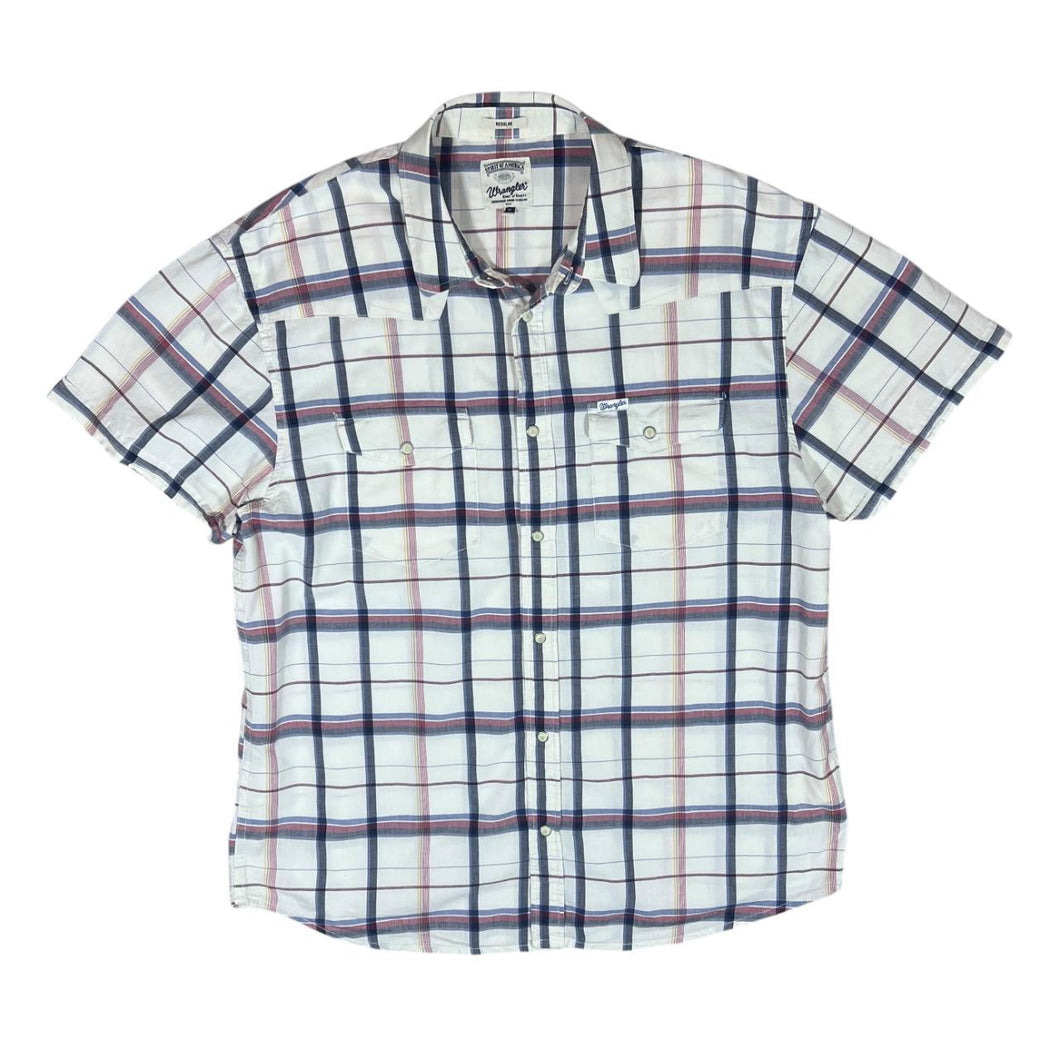 Early 00's WRANGLER Western Plaid Check Popper Button Short Sleeve Cotton Shirt