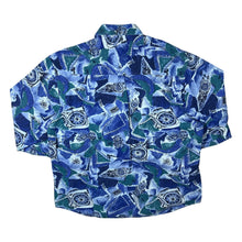 Load image into Gallery viewer, Vintage 90&#39;s Blue Green Crazy Abstract Patterned Long Sleeve Shirt
