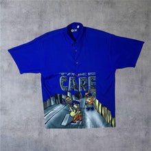 Load image into Gallery viewer, Vintage Here &amp; There C&amp;A "Take Care" Y2K Hip Hop Graphic Blue Polyester Shirt
