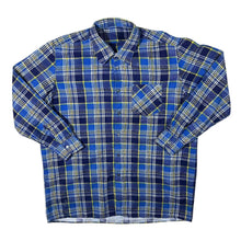 Load image into Gallery viewer, Vintage Navy White Blue Yellow Plaid Check Long Sleeve Button-Up Flannel Shirt
