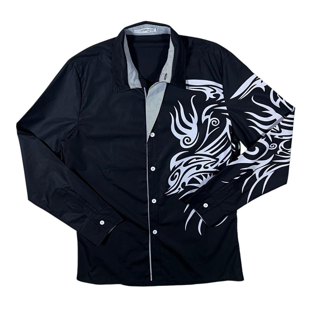 Ge Shan Pin Yue Gothic Y2K Style Tribal Dragon Graphic Long Sleeve Shirt