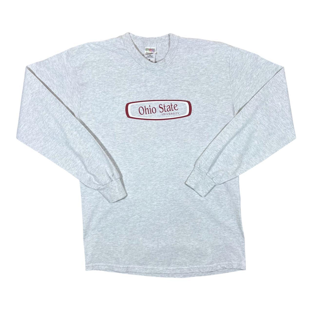 Vintage OHIO STATE UNIVERSITY College Spellout Graphic Long Sleeve Grey T-Shirt