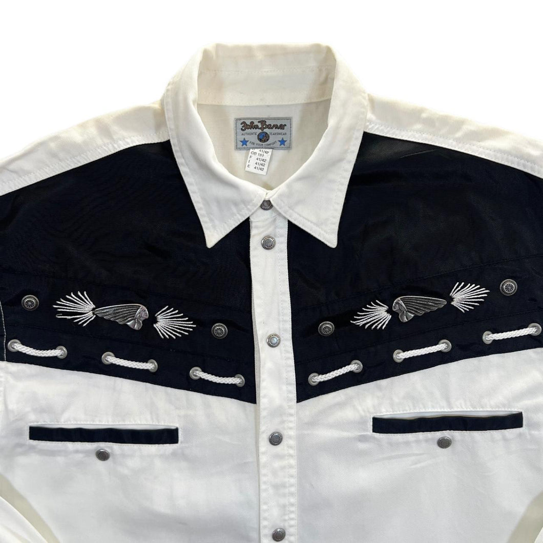 Vintage John Baner Cowboy Western Panel Popper Long Sleeve Cotton Shirt