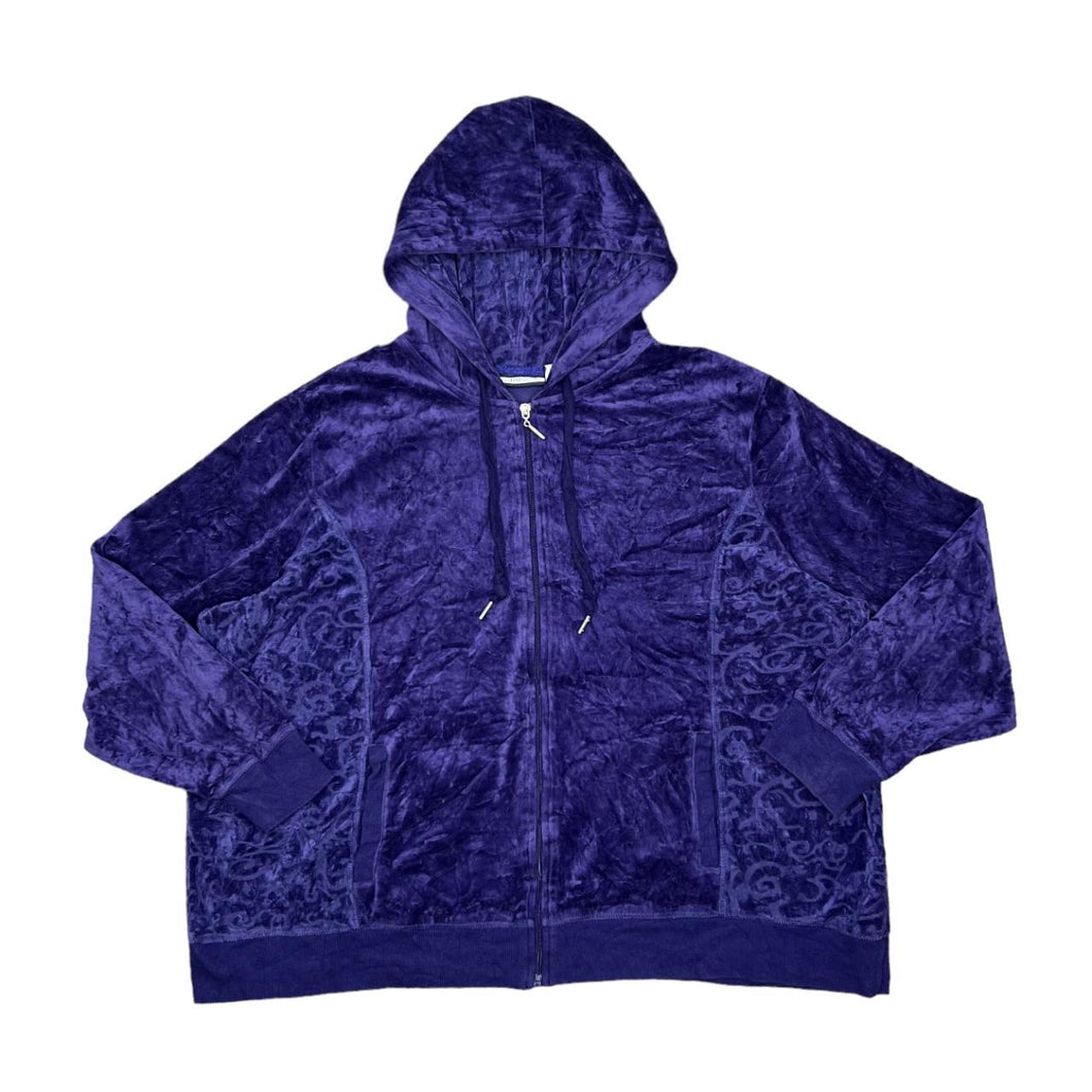 CROFT & BARROW Y2K Classic Basic Essential Velvet Velour Zip Hooded Tracksuit Top