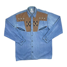 Load image into Gallery viewer, Vintage JACQUES LORANT Leather Panel Cowboy Western Denim Long Sleeve Shirt

