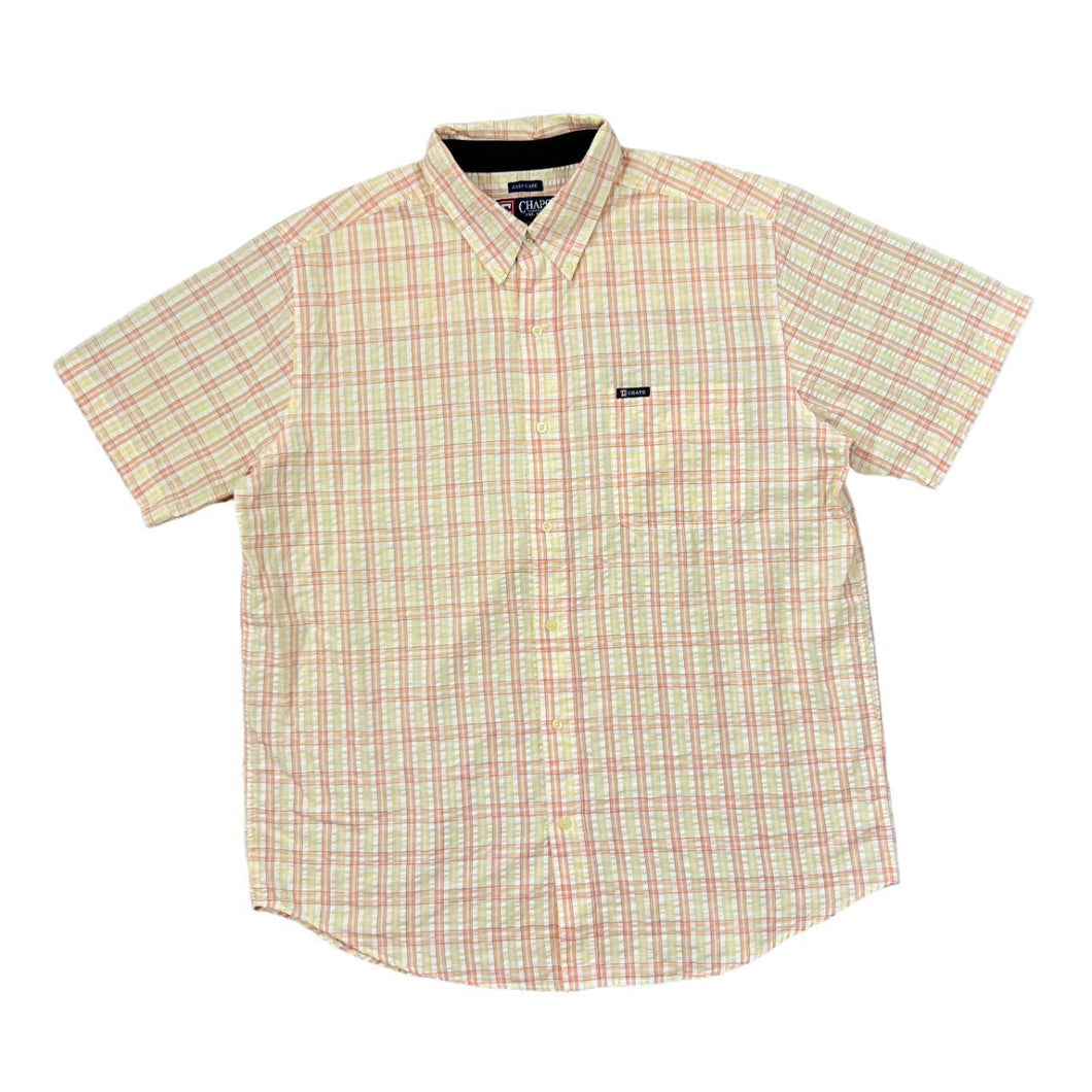 Early 00's CHAPS Classic Pastel Check Polyester Cotton Short Sleeve Button-Up Shirt