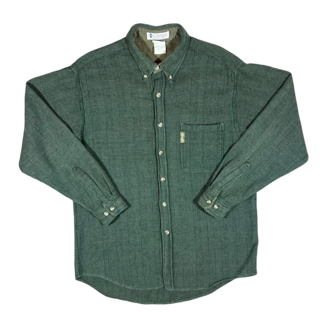 Vintage 90's COLUMBIA Green Subtle Patterned Striped Long Sleeve Flannel Button-Up Shirt
