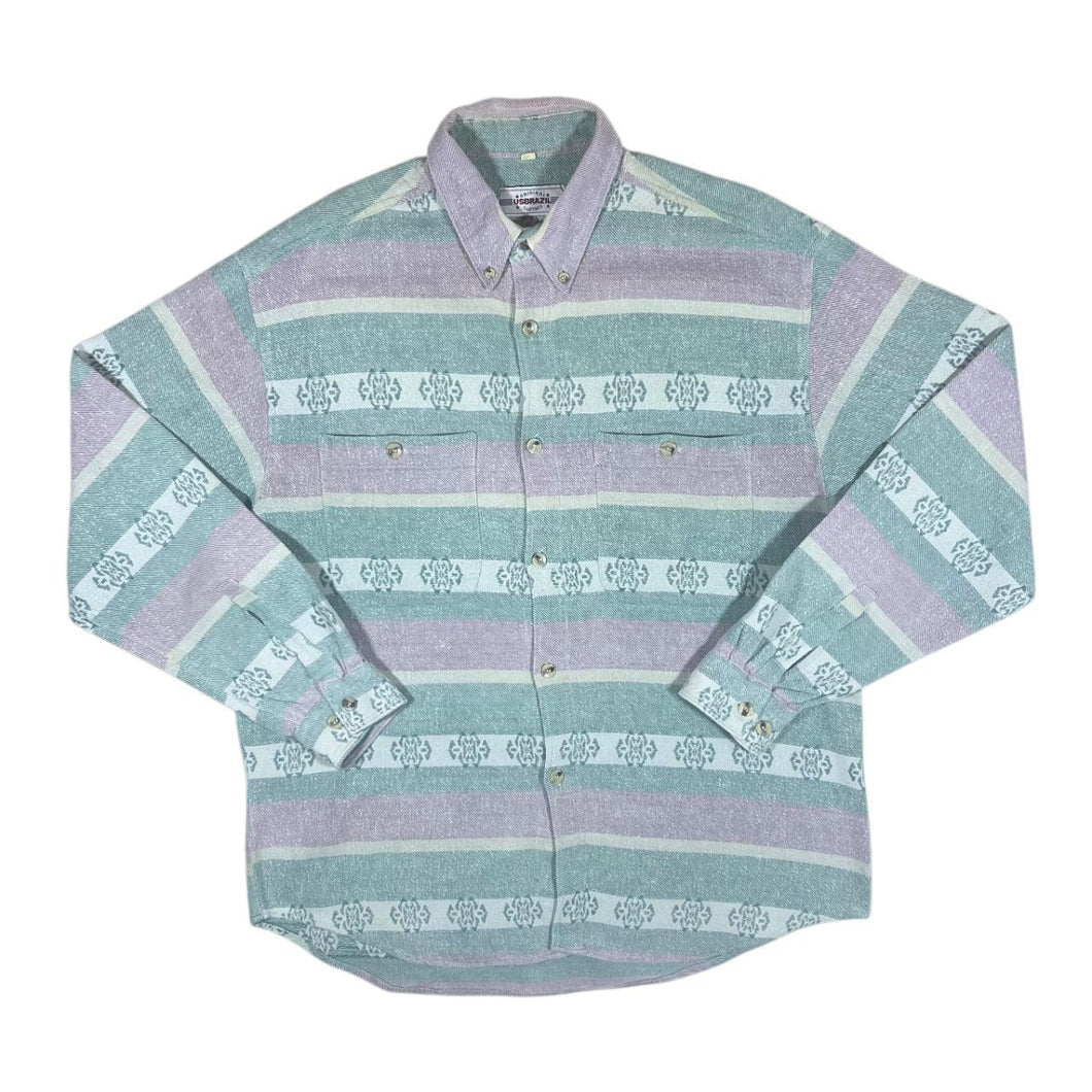 Vintage 90's USBRAZIL Aztec Pastel Patterned Long Sleeve Button-Up Flannel Shirt