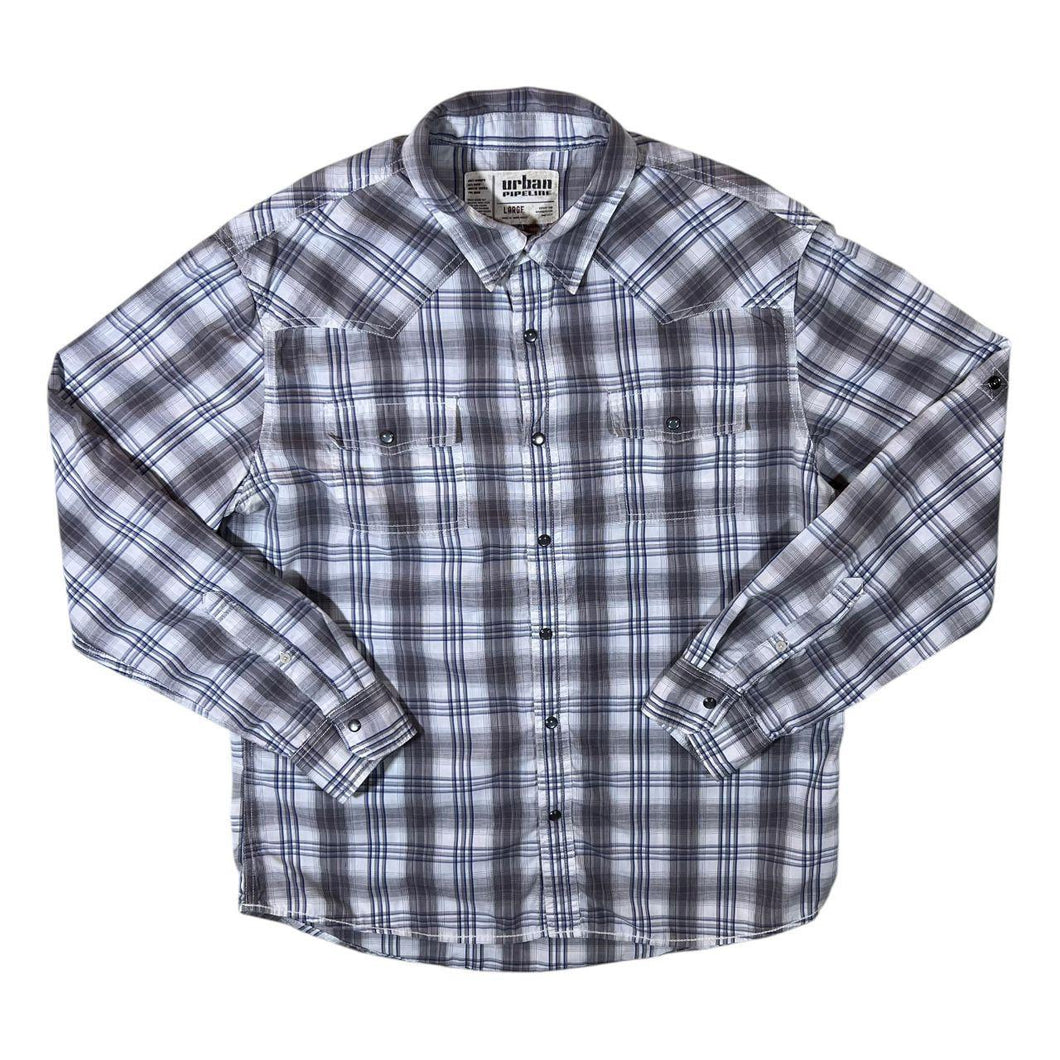 Urban Pipeline Cowboy Western Plaid Check Popper Long Sleeve Shirt