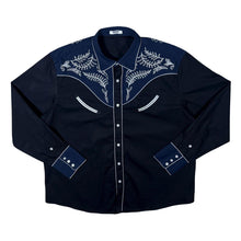 Load image into Gallery viewer, Coofandy Embroidered Cowboy Western Black Navy Blue Long Sleeve Shirt
