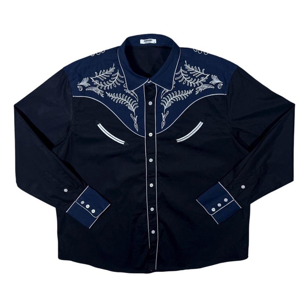 Coofandy Embroidered Cowboy Western Black Navy Blue Long Sleeve Shirt