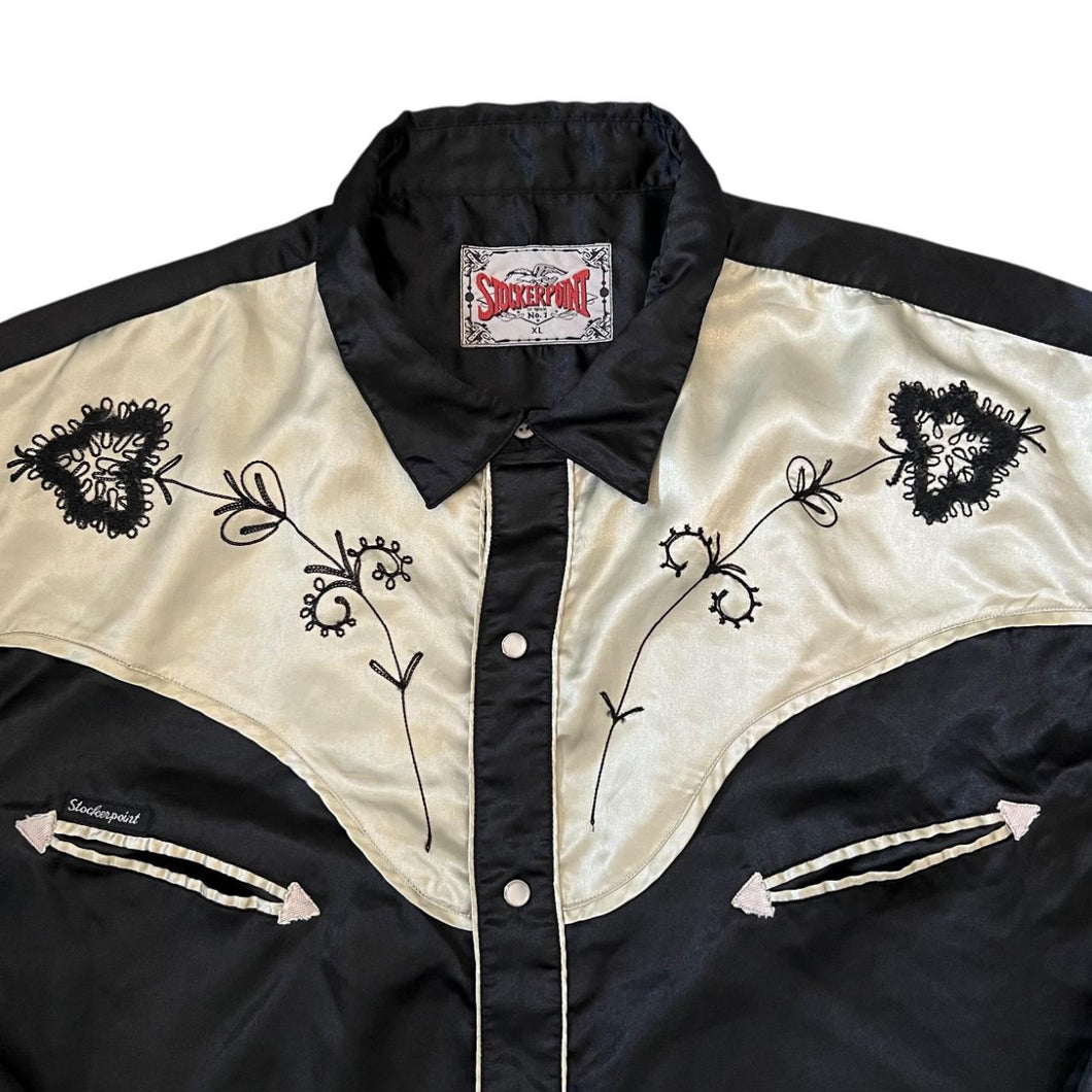 Vintage Stockerpoint Satin Effect Polyester Cowboy Western Popper Long Sleeve Shirt
