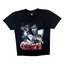 Load image into Gallery viewer, Early 00&#39;s Elvis Presley Rock N Roll Music Tribute Spellout Graphic Black T-Shirt
