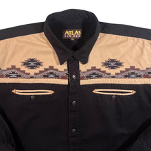 Load image into Gallery viewer, Vintage Atlas For Men Cowboy Western Aztec Patterned Black Cotton Long Sleeve Shirt
