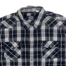 Load image into Gallery viewer, Levi&#39;s Signature Cowboy Western Black Blue Grey Check Popper Button Long Sleeve Shirt
