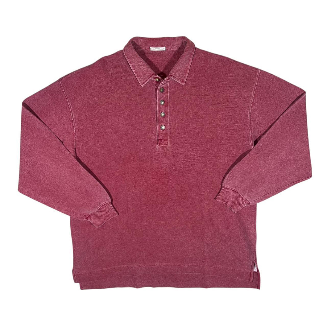 Vintage 90's ST MICHAEL Marks & Spencer Classic Washed Red Long Sleeve Polo Shirt