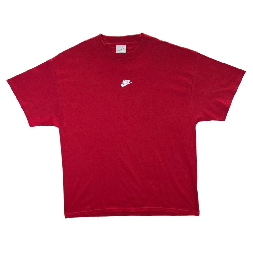 Early 00's NIKE Silver Tag Classic Mini Centre Logo Graphic Red T-Shirt