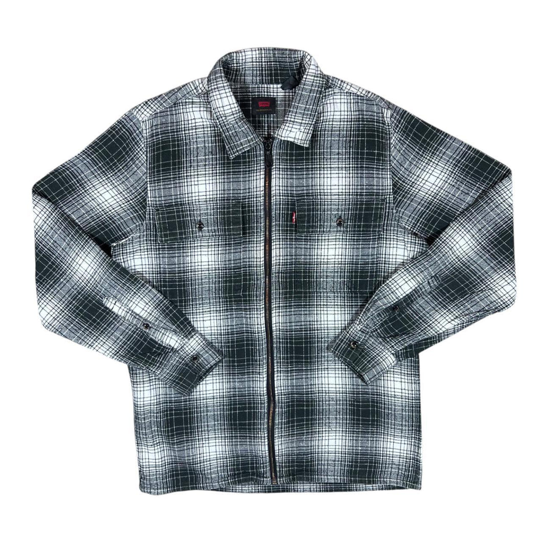 LEVI'S Red Tab Black White Plaid Check Zip Flannel Over Shirt