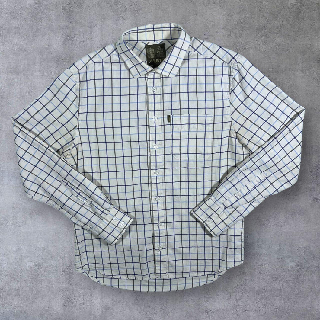 Musto Country Plaid Check White Blue Brown Cotton Long Sleeve Shirt