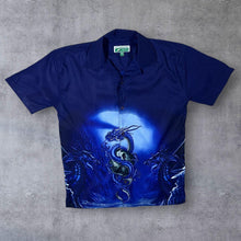 Load image into Gallery viewer, Early 00&#39;s No Problemo Gothic Dragon Graphic Navy Blue Short Sleeve Shirt
