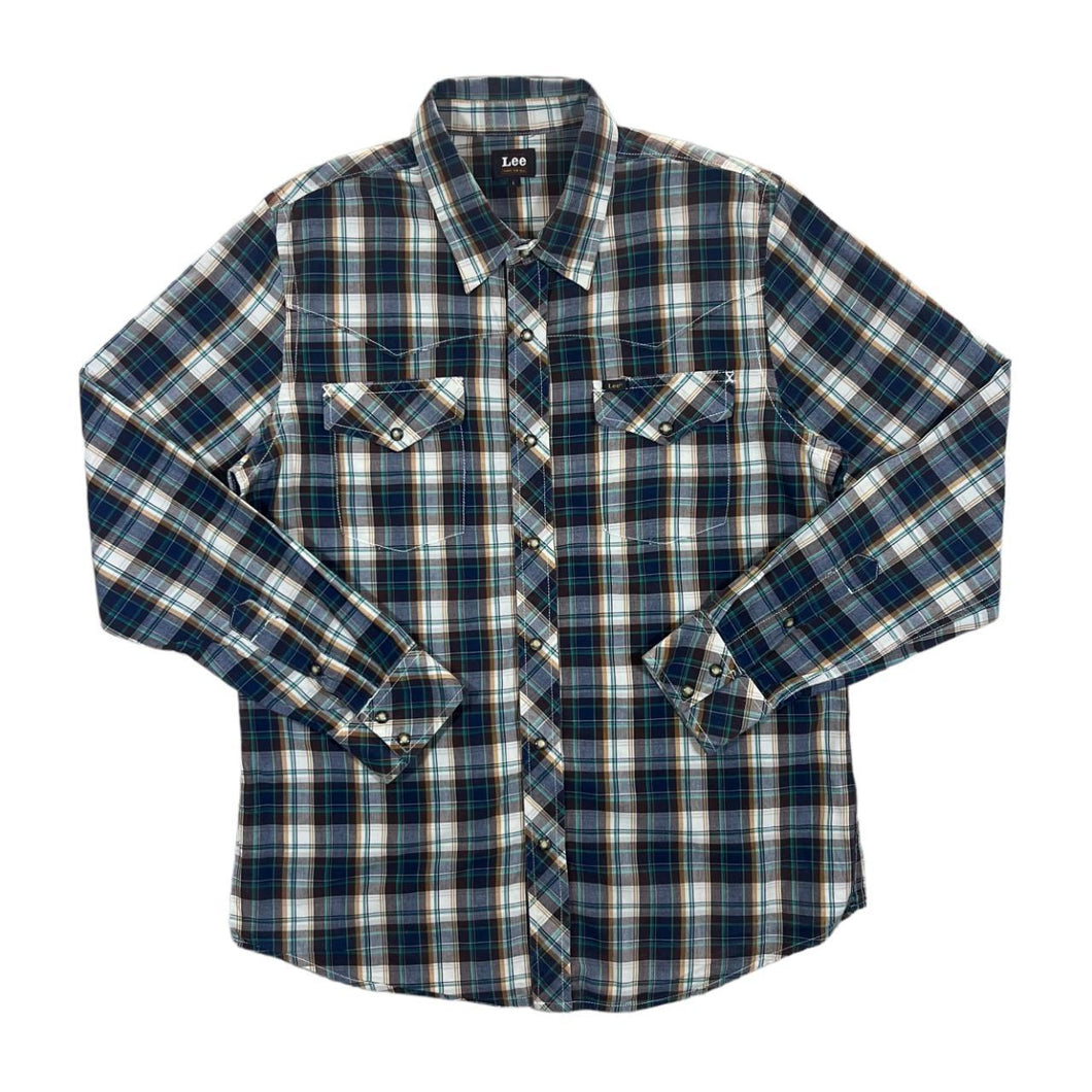 Vintage LEE Classic Plaid Check Pearl Snap Western Cowboy Style Long Sleeve Shirt