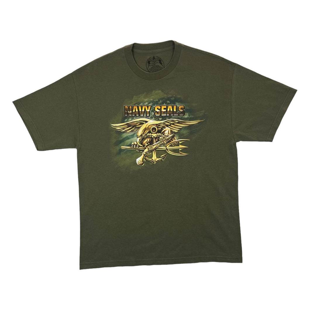 NAVY SEALS Logo Spellout Khaki Green Military Army Graphic T-Shirt