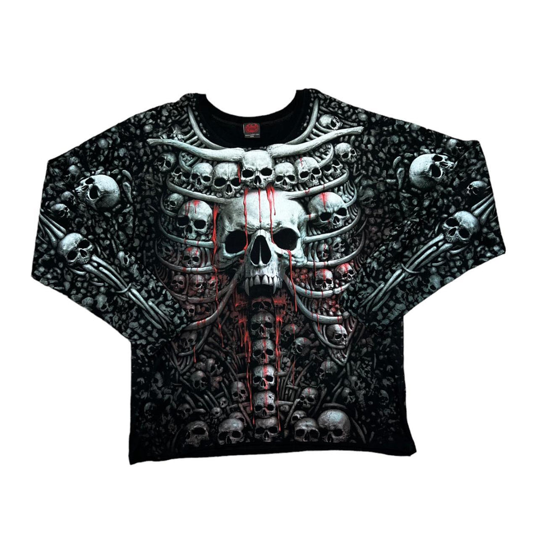 SPIRAL DIRECT Gothic Fantasy Skull Skeleton All-Over Print Graphic Long Sleeve T-Shirt