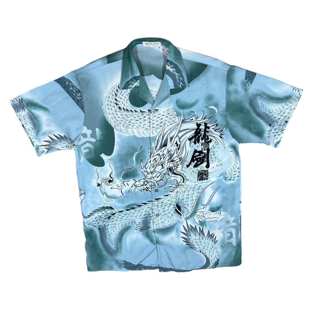Early 00's GUO LHI TING Gothic Y2K Traditional Dragon Graphic Open Collar Short Sleeve Shirt