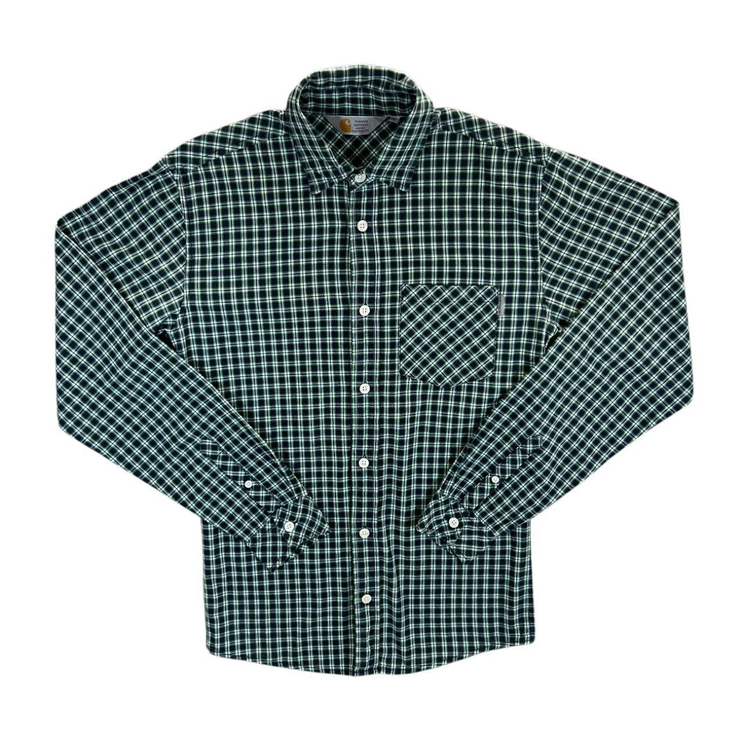 Carhartt Rugged Outdoor Wear Navy Green Check Long Sleeve Cotton Shirt