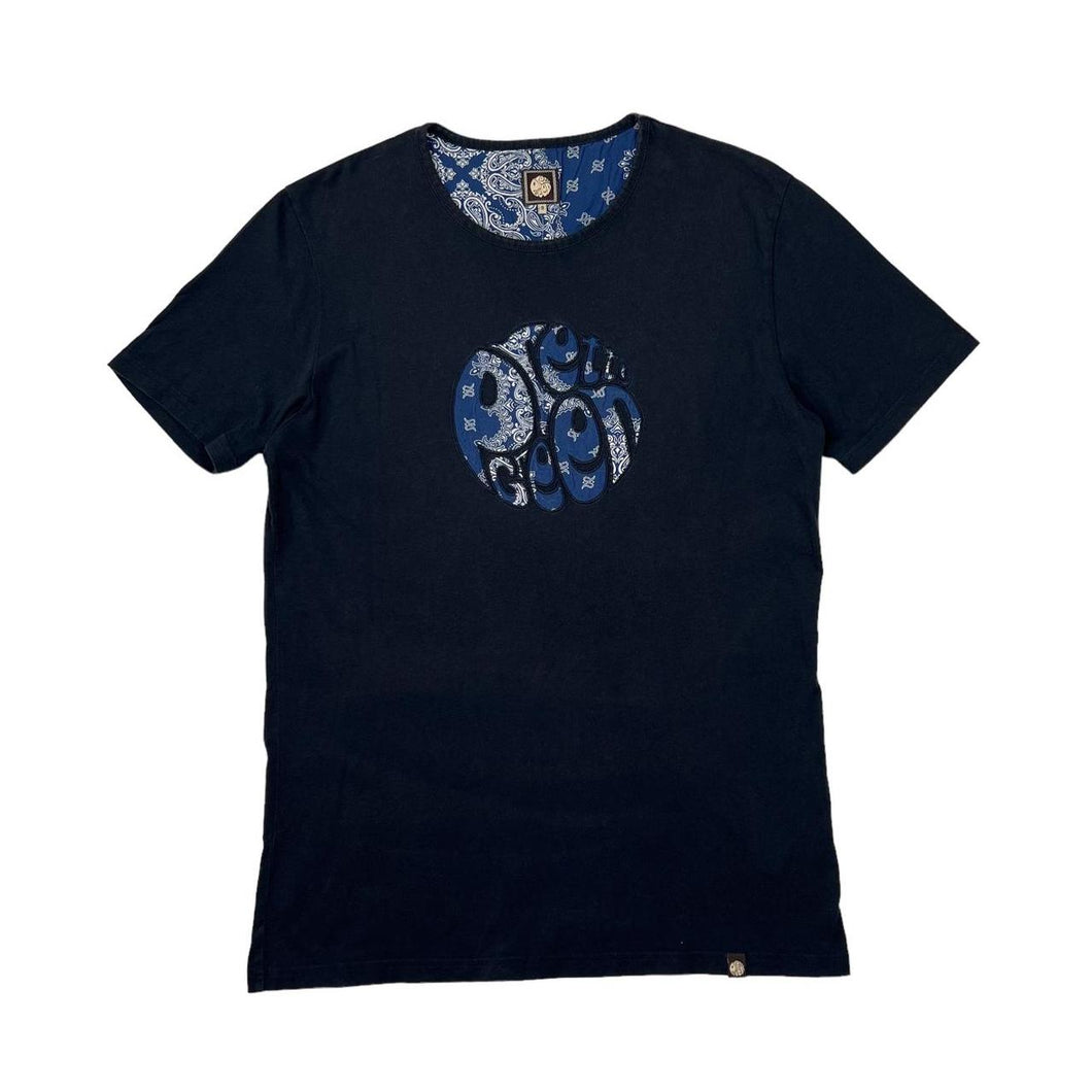 PRETTY GREEN Embroidered Big Logo Spellout Mod Paisley Patterned Cotton T-Shirt