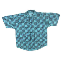 Load image into Gallery viewer, Vintage Frank Crazy Abstract Patterned Turquoise Blue Short Sleeve Cotton Shirt
