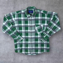 Load image into Gallery viewer, Vintage Swallow Green White Navy Plaid Check Long Sleeve Cotton Flannel Shirt
