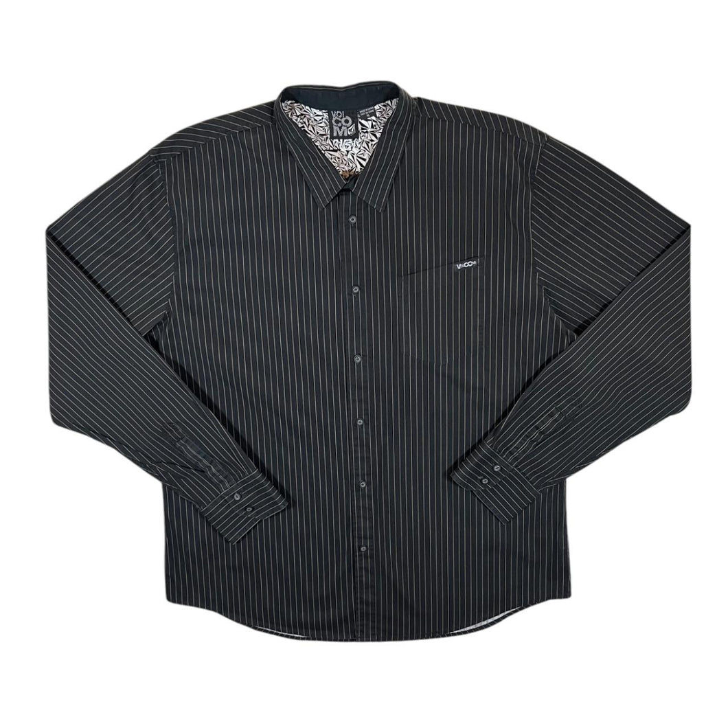VOLCOM Classic Black Brown Striped Skater Long Sleeve Cotton Shirt