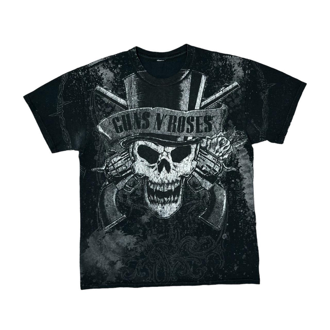 GUNS N ROSES Skull Logo Spellout All-Over Print Graphic Heavy Metal Hard Rock Band T-Shirt