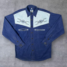 Load image into Gallery viewer, Vintage Natural Option Cowboy Western Embroidered Blue Cotton Long Sleeve Shirt
