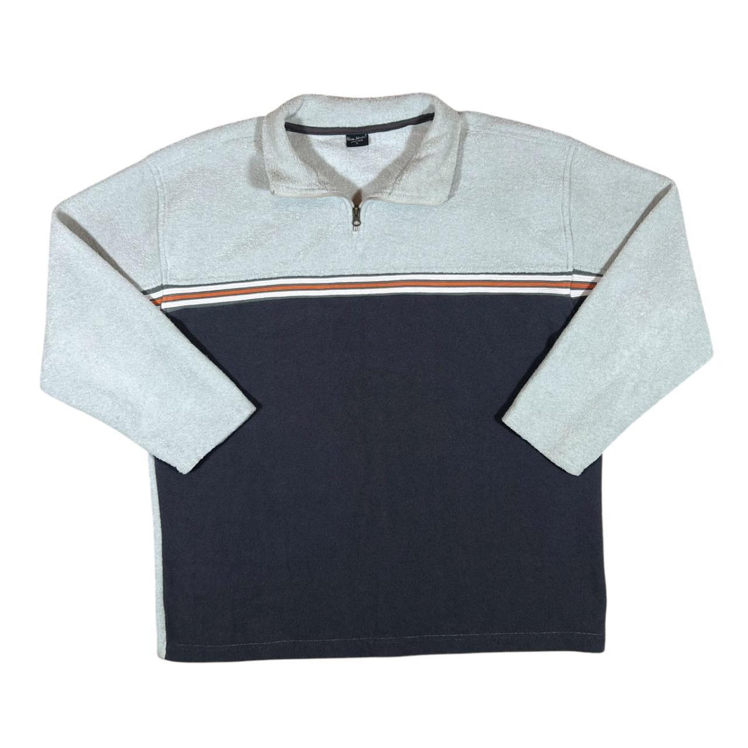 Early 00's BLUE SEVEN Striped Tape Colour Block 1/4 Zip Fleece Sweatshirt