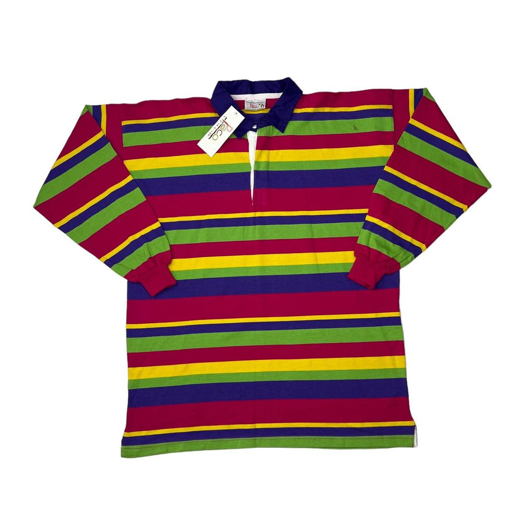 Vintage 90’s PACO Life In Colour Multi Colour Block Striped Long Sleeve Polo Shirt Sweatshirt