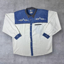 Load image into Gallery viewer, Vintage John F. Gee Cowboy Western Embroidered Blue Denim Cream Long Sleeve Shirt
