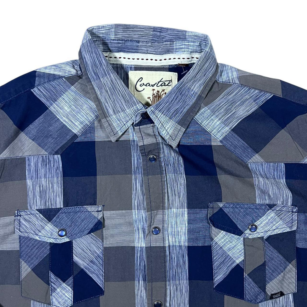 Coastal Cowboy Western Style Plaid Check Popper Long Sleeve Shirt