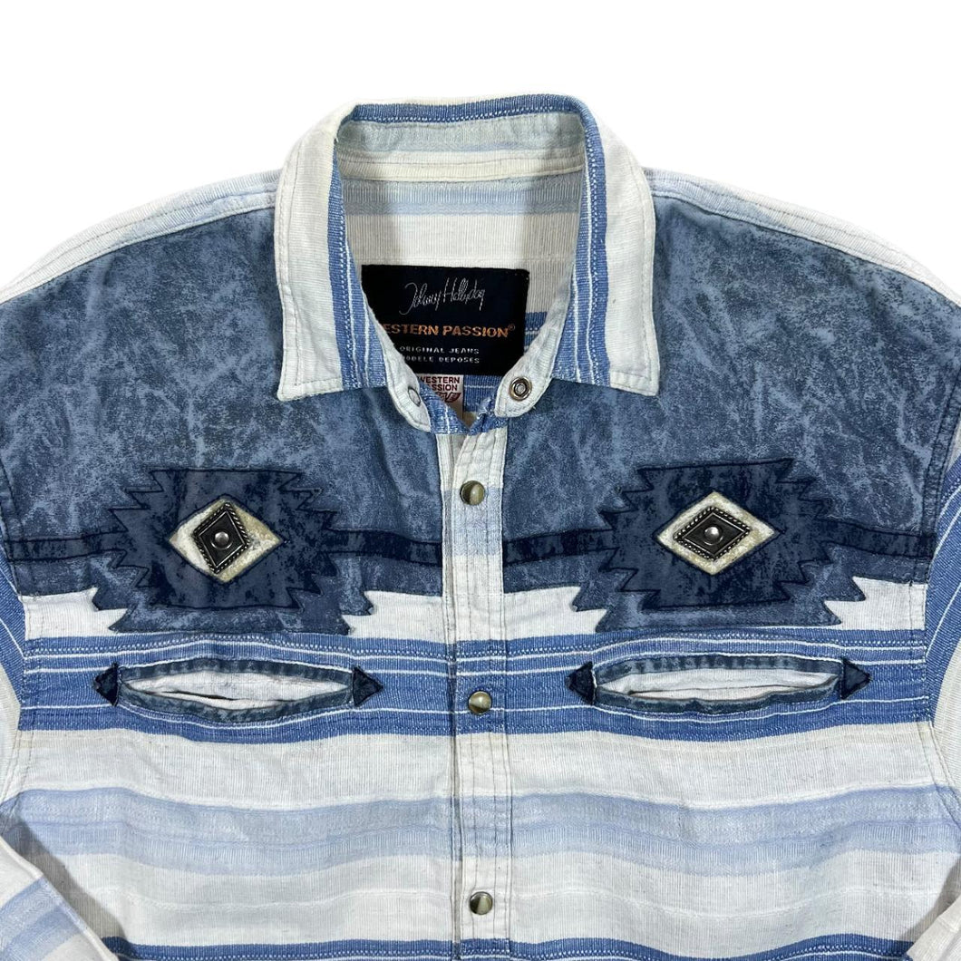Vintage Johnny Hallyday Western Passion Cowboy Western Striped Popper Long Sleeve Shirt