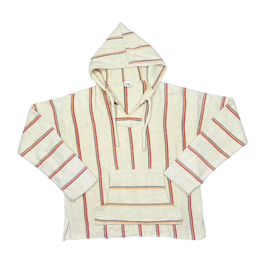 Vintage MOLINA Multi Striped Mexican Baja Surfer Hippy Pullover Hoodie