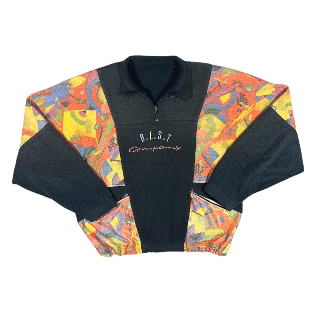 Vintage 90's BEST COMPANY Embroidered Crazy Abstract Patterned 1/4 Zip Fleece Sweatshirt