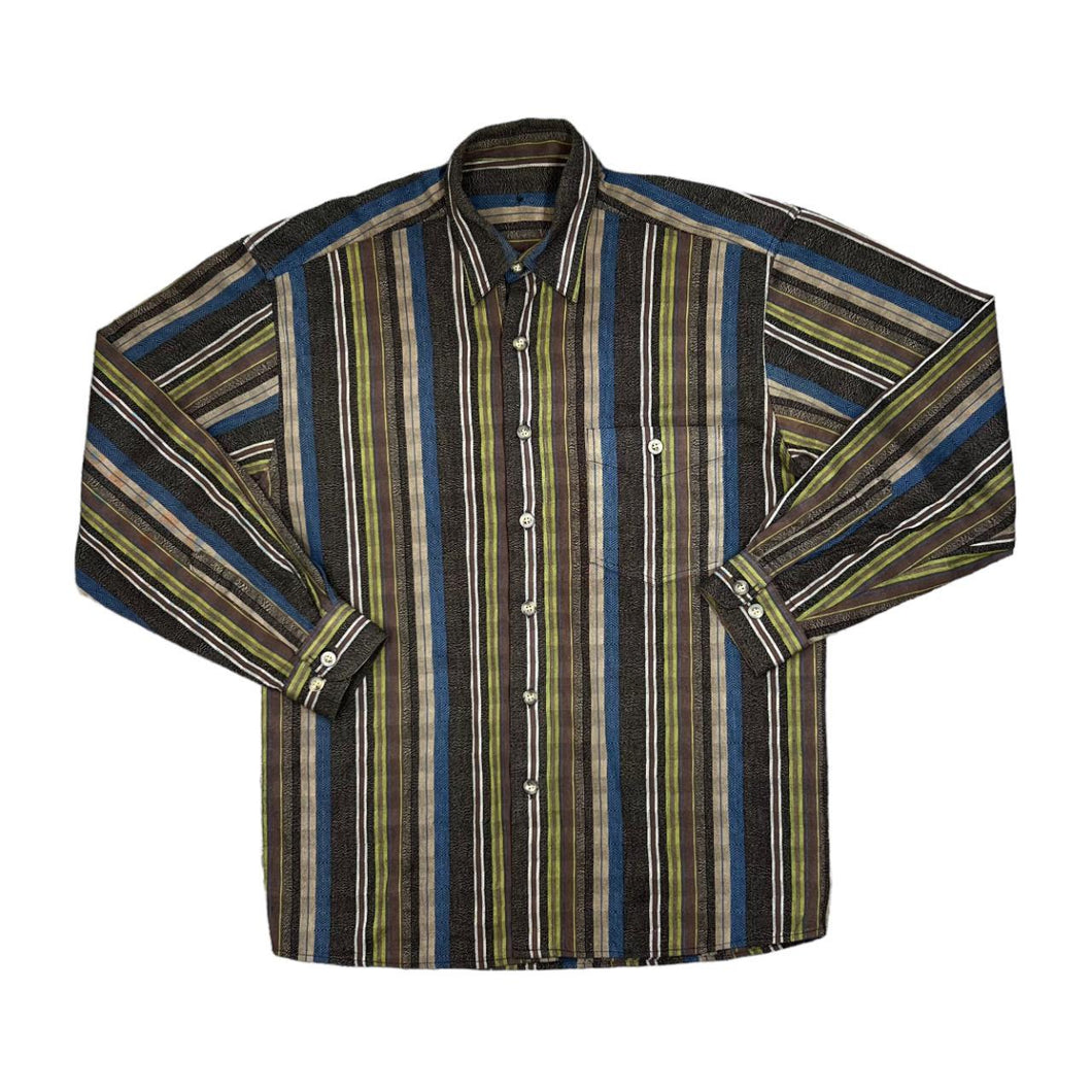 Vintage 90's Multi Colour Block Striped Long Sleeve Cotton Shirt