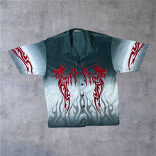 Load image into Gallery viewer, Early 00's Sweety Collection Goth Y2K Tribal Dragon Grey Red Polyester Shirt
